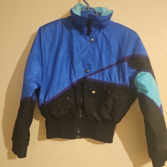 Serac VTG Womens Ski Jacket Coat Snow Board Color Block Winter Zip Blue/Black - Picture 3 of 10